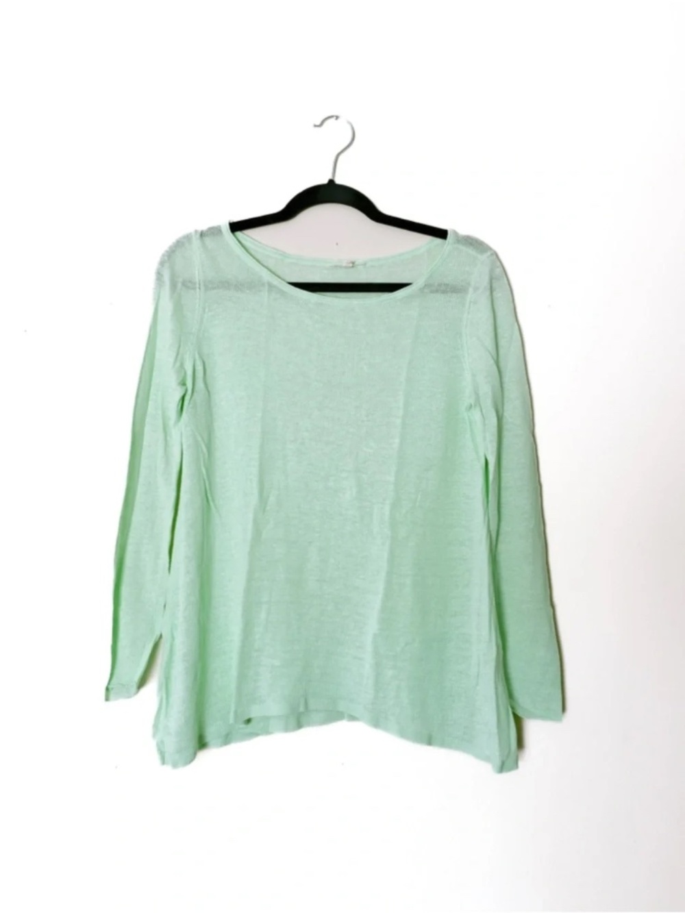 Eileen Fisher 100% Linen Light Green Knit Long Sleeve